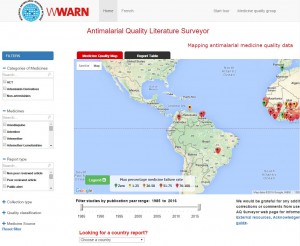 The WWARN Antimalarial Quality Surveyor is an online tool that maps and tabulates published reports about the quality of antimalarial medicines. It was the first open access, independent, global repository and map of its kind, and was designed to help fill some of the information gaps relating to poor quality antimalarials.